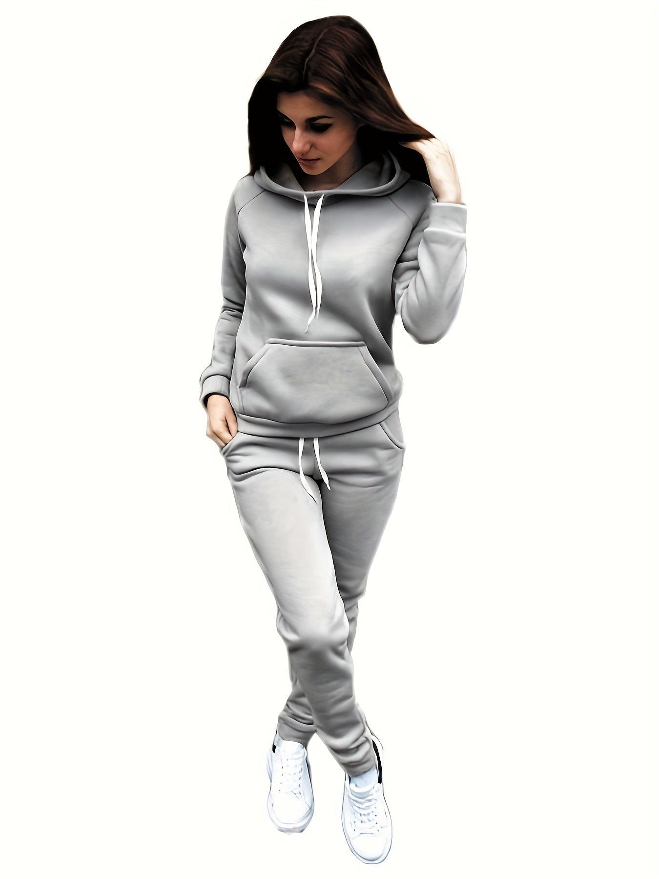 Ladies Fashion Casual 2pcs Red Hoodie, Slim-fit Hoodie, Long Sleeves, With Front Pocket And Adjustable Drawstring Pants, Solid Color Casual Spring/Fall Dress, Los Angeles Style, Gift For Girlfriend